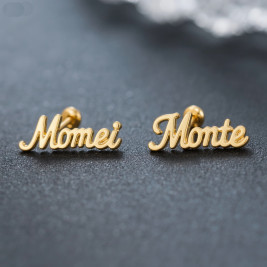 18K Gold Name Stud Earring